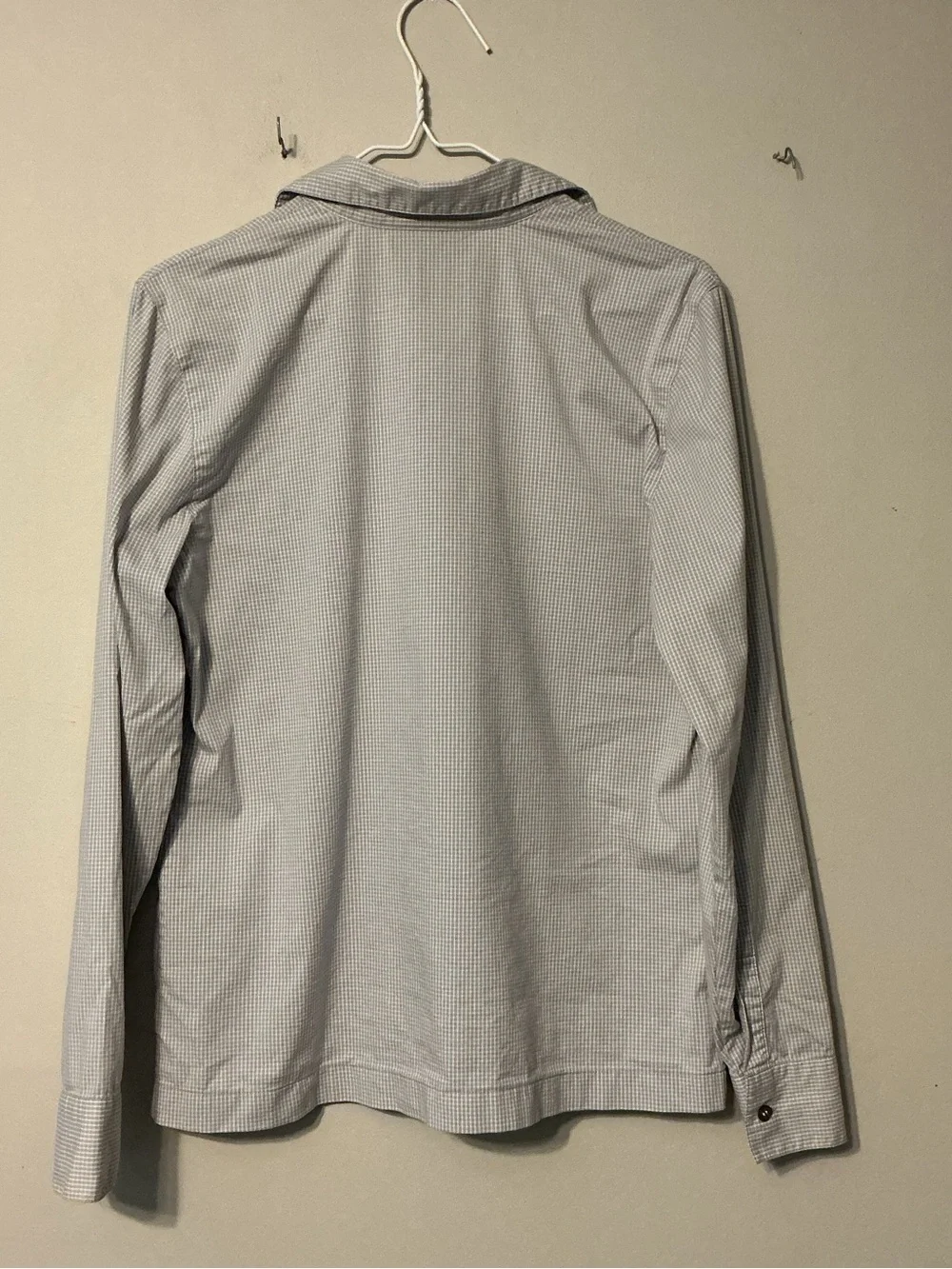 Ellen Tracy Small-Check Light Gray Dress Shirt